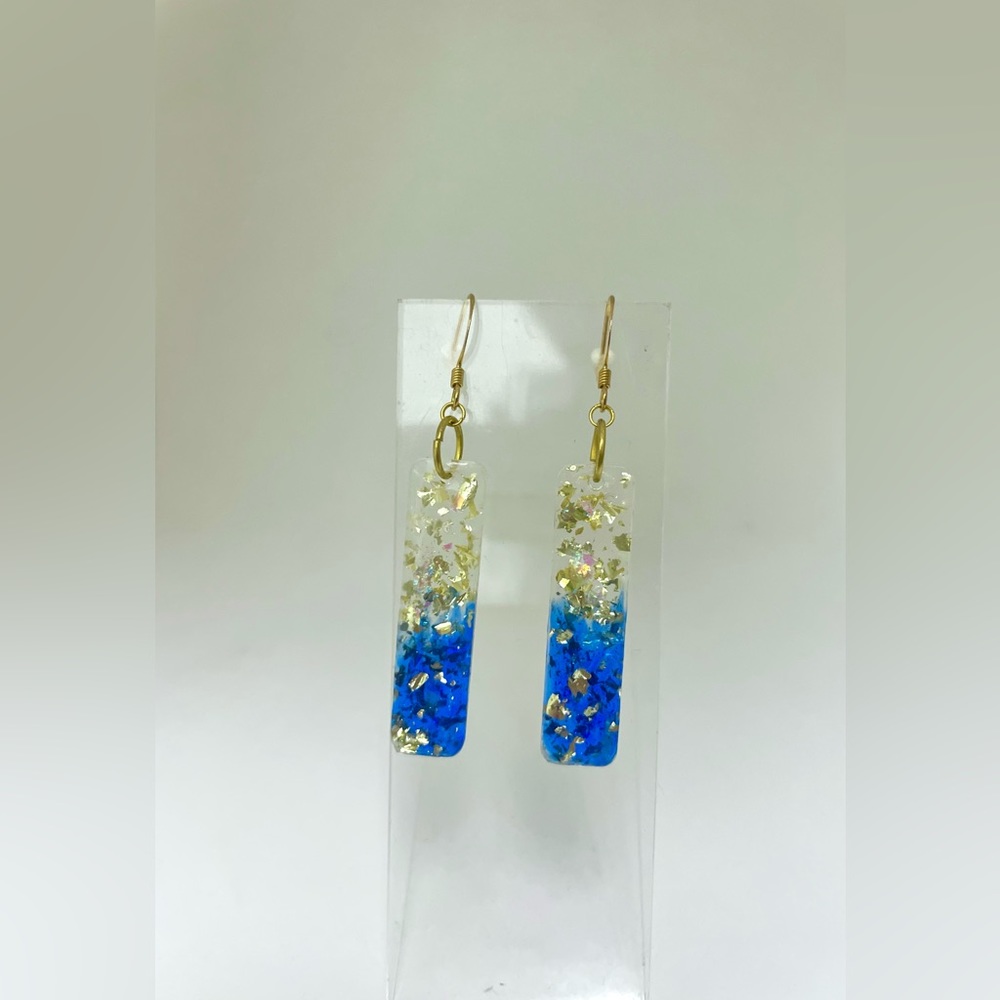 Blue & Gold Bar Resin Earrings